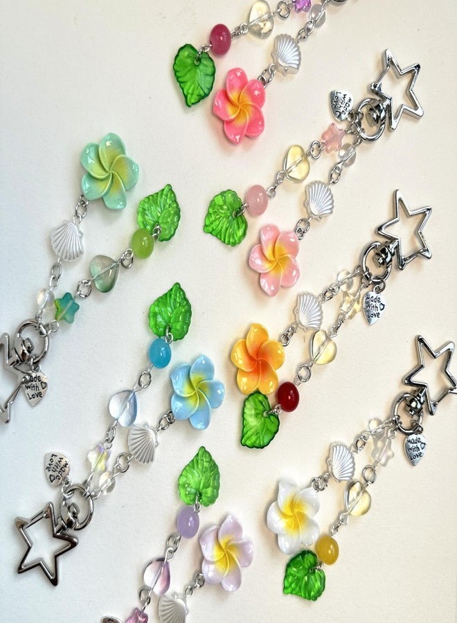 Agromusk Hibiscus Flower Keychain,Cute Tropical Y2K Floral Keychain Aesthetic Star Heart Beaded 2000s Summer Flower Beach Bag Charms Accessories Kawaii Hawaiian Decor for Women Gifts(Pink) - Image 2